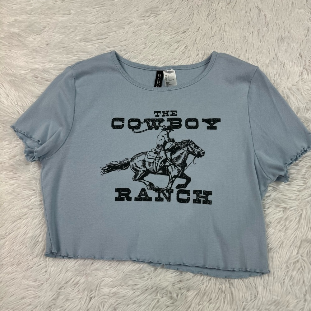 H&M Divided short sleeve cropped‎ graphic T-shirt Cowboy Horse
